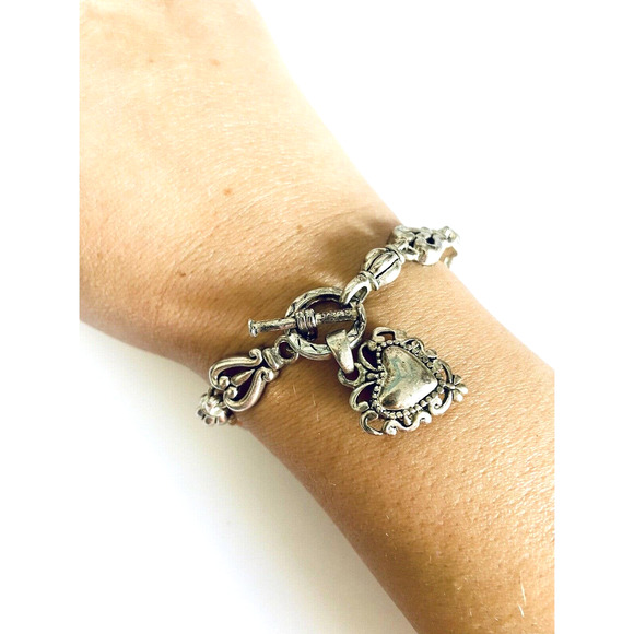 VTG Silver Bracelet Heart Clasp - Picture 3 of 8